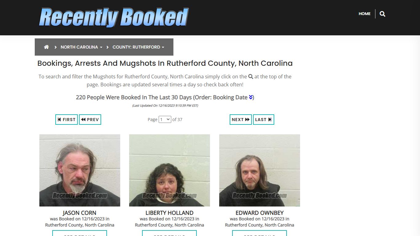Bookings, Arrests and Mugshots in Rutherford County, North Carolina